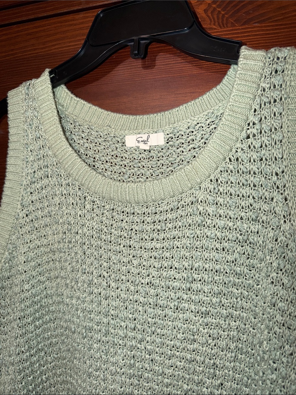 Easel Open Knit Boho Lace Up Sweater Tank | Large - Picture 2 of 5